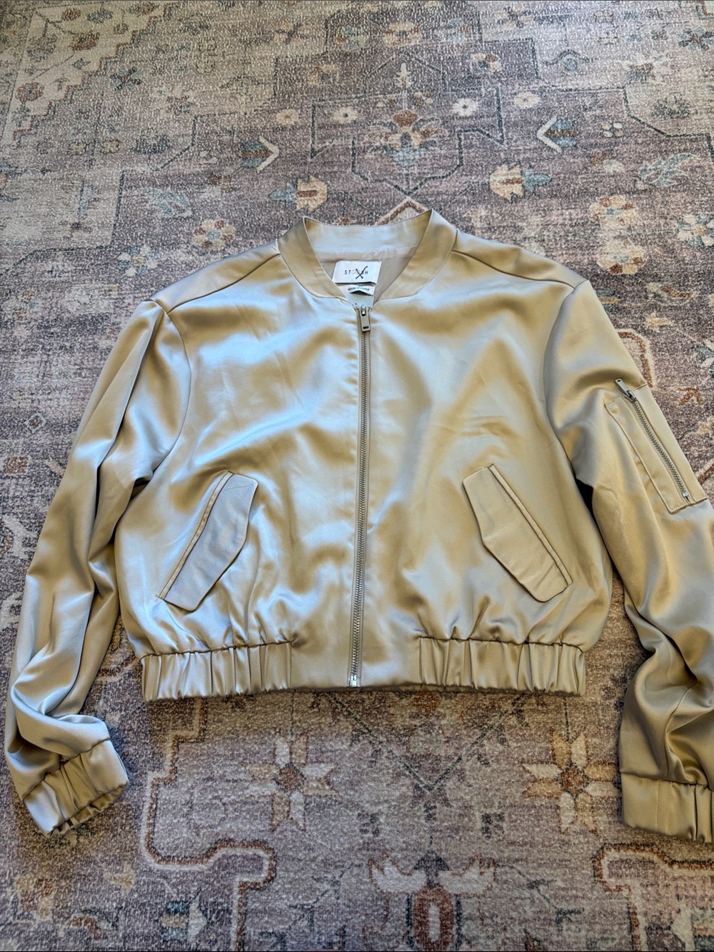 Stoosh Champagne Women's Bomber Jacket *interior imperfection*